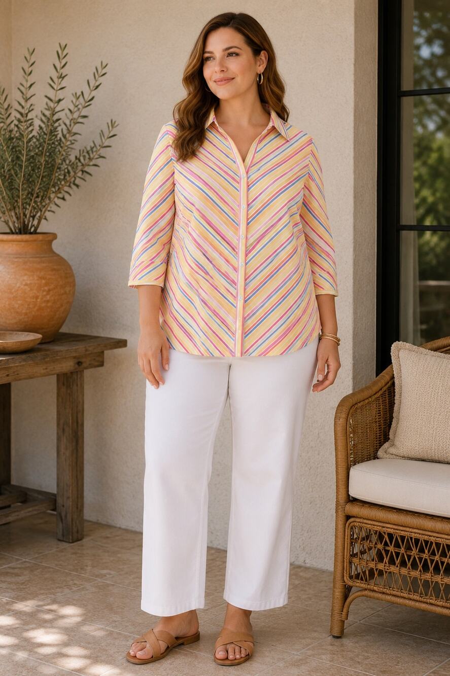 100% Linen Stripe Button Front Tunic 3X